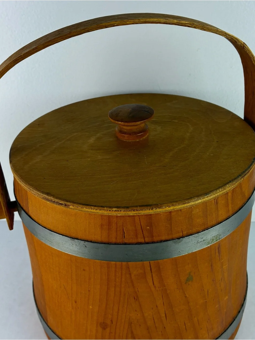 Basketville Putney Vermont Vintage 1960’s Wooden Sugar Ice Bucket Firkin
